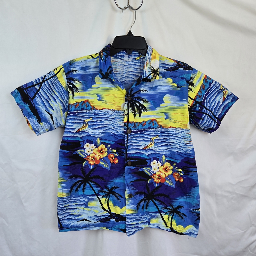 Palmwave Boys Hawaiian Sunset Surfer Island Tropical Short Sleeve Shirt XL Vtg‎
